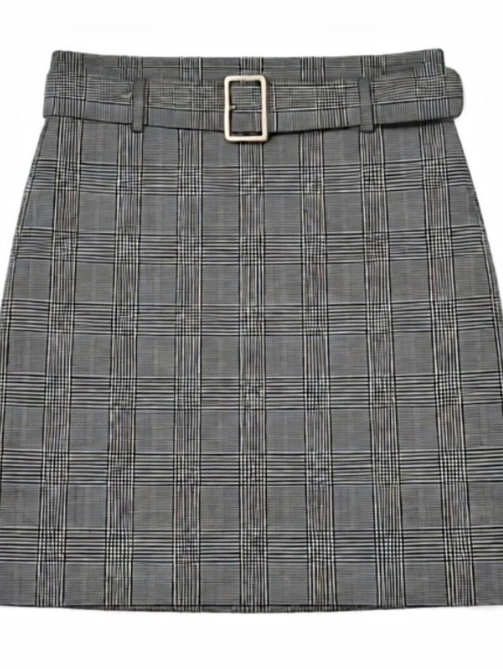 Forever 21 Houndstooth Plaid Belted Mini Skirt in Gray & Black Size Small